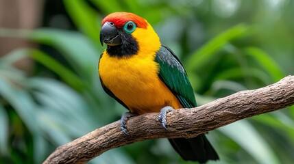 Obraz premium A captivating wildlife shot of a colorful toucan perched on a branch in a tropical rainforest. High Quality