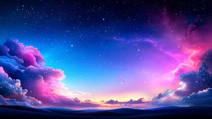 Fototapeta premium Magical Night Sky With Pink And Purple Clouds