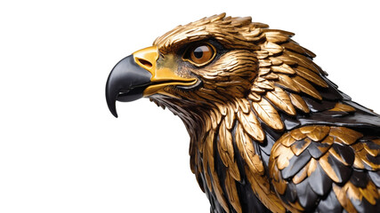 A close-up of an eagle with its sharp beak and intense eyes, isolated on alpha channel, showcasing its wild, predatory nature