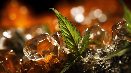macro photography showcasing the vibrant intricate details of cannabis resin crystals in a close up studio setting  Explore the natural beauty and chemical complexity of this botanical compound