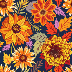 Seamless vector background with autumn flowers.