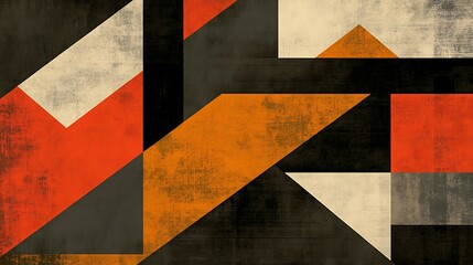 Abstract Geometric Design in Orange Black and Beige