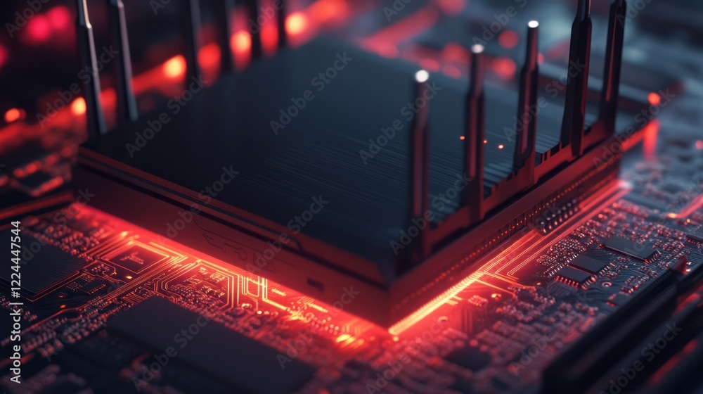 Poster close-up of a computer cpu with red lighting