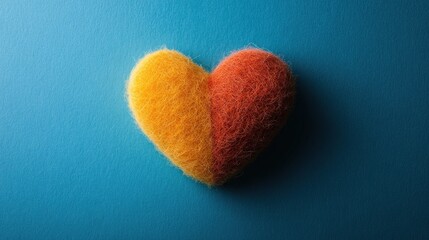Fototapeta premium Two-toned felt heart on blue background, Valentine's Day card design