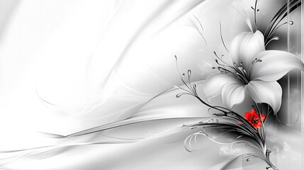 Abstract grayscale floral design with a red accent flower