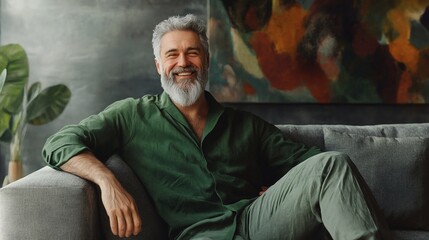 Relaxed and Happy Mature Man at Home