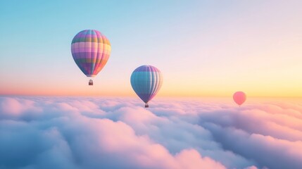 Obraz premium Hot air balloons soar above sunrise cloudscape