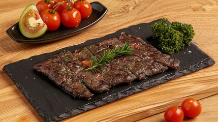 A perfect beef tagliata in an elegant restaurant, succulent and expertly crafted by the chef