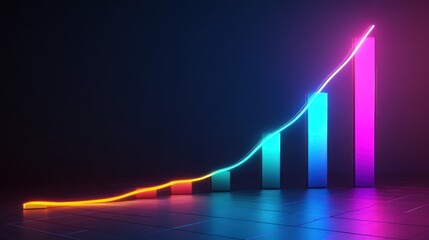 Neon Growth Chart, Upward Trend, Dark Studio, Financial Success