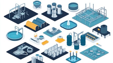 Isometric Water Treatment Plant Infrastructure