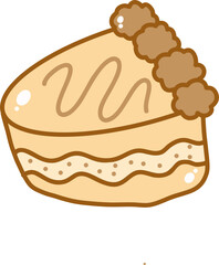 Cute cartoon cake slice doodle vector