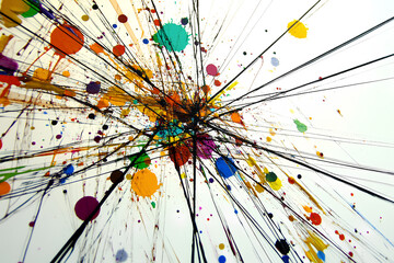 Colorful splashes and blots on a white background, creating an abstract and dynamic effect. Perfect for imagery about creativity, art, and vibrant colors
