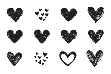 hand-drawn black line heart set, Valente Day.