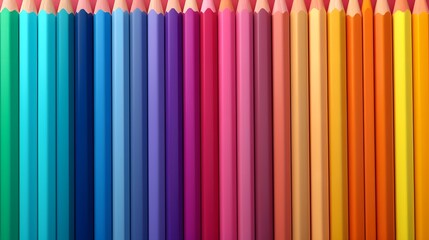A set of colored pencils artfully arranged in a stunning rainbow gradient pattern creating a visually appealing and backdrop for creative projects educational settings or office decor