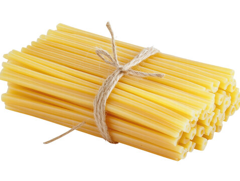 Isolated bucatini pasta bundle tied with string