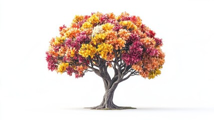 Fototapeta premium Colorful autumn tree isolated, white background, fall foliage, nature design