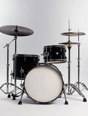 Drum set in sharp contrast showcasing stonepunk style on a white background