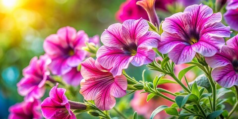 Blooming Multiflora Petunias Swaying Gently in a Breeze - Vibrant Petunia Flowers