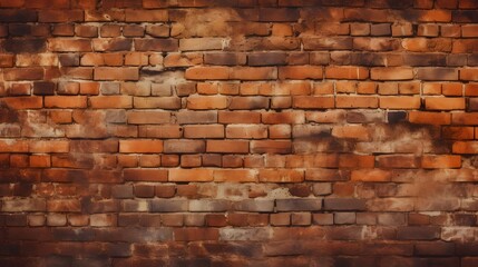 Fototapeta premium Closeup of a rustic brick wall with a warm weathered texture and earthy tones The grungy distressed surface creates a unique and abstract background design