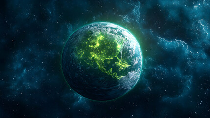 Obraz premium Alien planet, glowing bioluminescence, nebula background, space exploration, science fiction art
