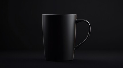 A Sleek Black Mug,  Elegantly Set Against a Dark Background,  Minimalist Design