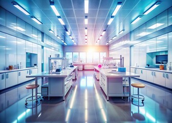 Fototapeta premium Blurred Futuristic Clean Lab: Minimalist Science Background