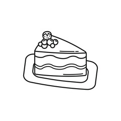 Hand Drawn Cake Slice on Plate Outline Illustration