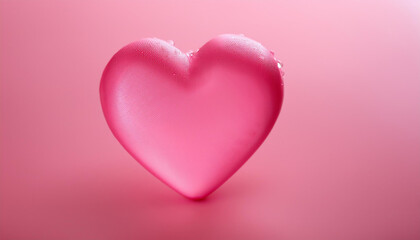 Pink heart symbol with water droplets. 3D render.