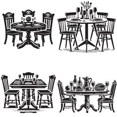 Detailed Vector of  the Dining Table Silhouette Isolated on White Background