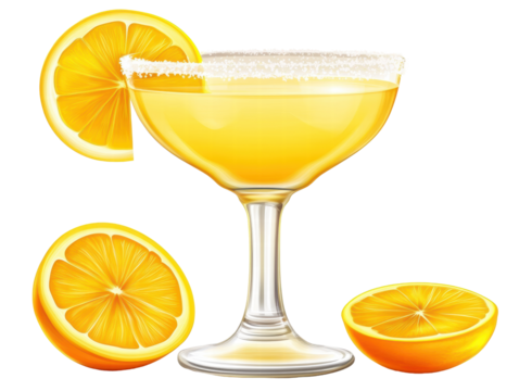 Isolated Vector Cocktail Glass and Orange Slices