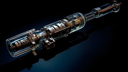 Naklejka premium Detailed 3D Model of a Medical Syringe Showing the Internal Structure and Components of this Essential Healthcare Equipment