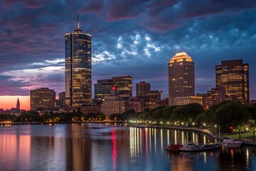 Obraz premium Boston Night Skyline Panorama - Dramatic Cityscape Portrait