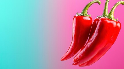 A photostock of bold and vibrant peppers floating dynamically against a soft pastel background, emphasizing their freshness and health appeal. High Quality