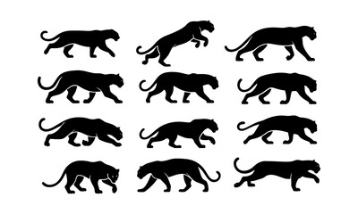 Black Panther Silhouette Dynamic Poses of Strength & Grace Elegant Wildlife Vector Illustration
