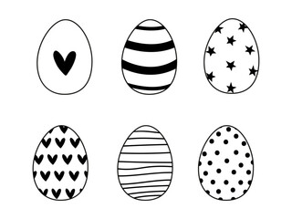 Set of Easter eggs in doodle style. Simple vector design on white background. Illustration for Easter.