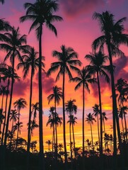 Obraz premium Silhouetted Palm Trees at Sunset Tropical Paradise