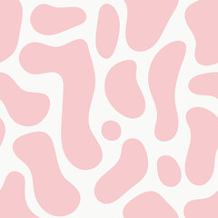 Irregular pink spots on white, creating a seamless cow or dalmatian pattern. Ideal for textiles, wallpapers, and design backgrounds. High quality vector artwork.