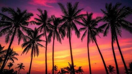 Fototapeta premium Silhouetted Palm Trees at Sunset Tropical Scene