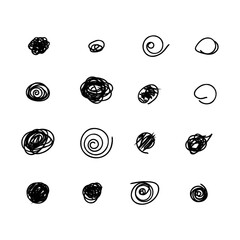Scribble doodle circle and point. Collection black shapes dots and drops. Set of hand drawn doodle circles in a grunge style. Vector illustration for bullet journal. Isolated white background.