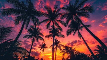 Silhouetted Palm Trees at Vivid Sunset