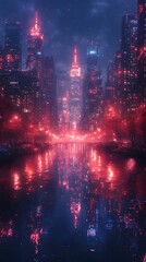 Naklejka premium Enchanting Futuristic City Skyline with Shimmering Prismatic Holographic Aesthetic and Soft Neon Lights against a Blur Texture Background