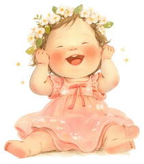 Fototapeta premium PNG A cute baby girl happy illustration child whimsical.