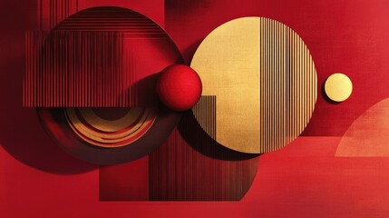 Simple abstract composition with layered red and gold geometric shapes, reflecting Chinese New Year symbols.