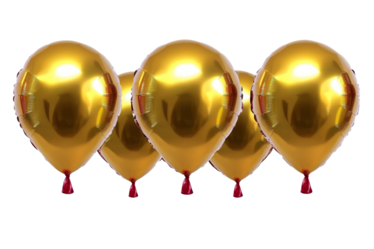 [Transparent Background PNG]Four Golden Metallic Foil Balloons