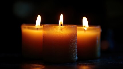 Three Burning Candles in the Darkness: A Serene and Reflective Image