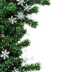 Obraz premium [Transparent Background PNG]Christmas Fir Branches with Snowflakes and Pinecones Border
