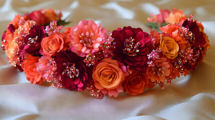 Autumnal floral crown on silk, handcrafted, fall colors, wedding accessory, craft