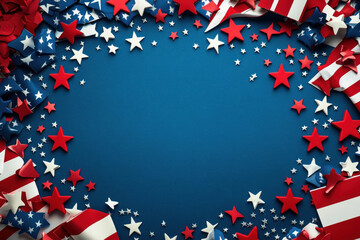 Obraz premium Heart made of red, white, and blue stars, patriotic and colorful, symbolizing unity and love for country.