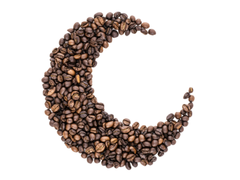 Isolated Crescent Moon Made of Coffee Beans