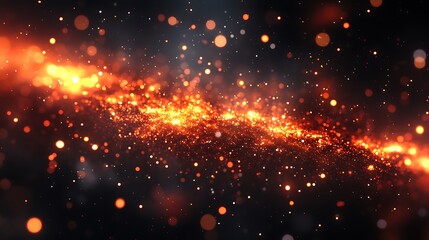 Glowing embers and sparks create a fiery abstract scene